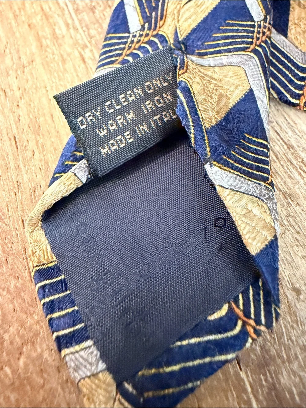 Ermenegildo Zegna 100% Silk “Disegno Esclusivo” Geometric Tie Navy Gold Italy